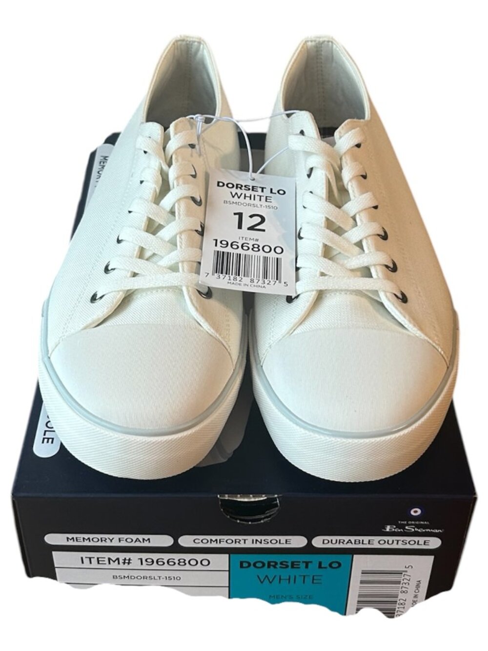 Ben Sherman Men's Canvas Shoe Memory Foam White Size 12